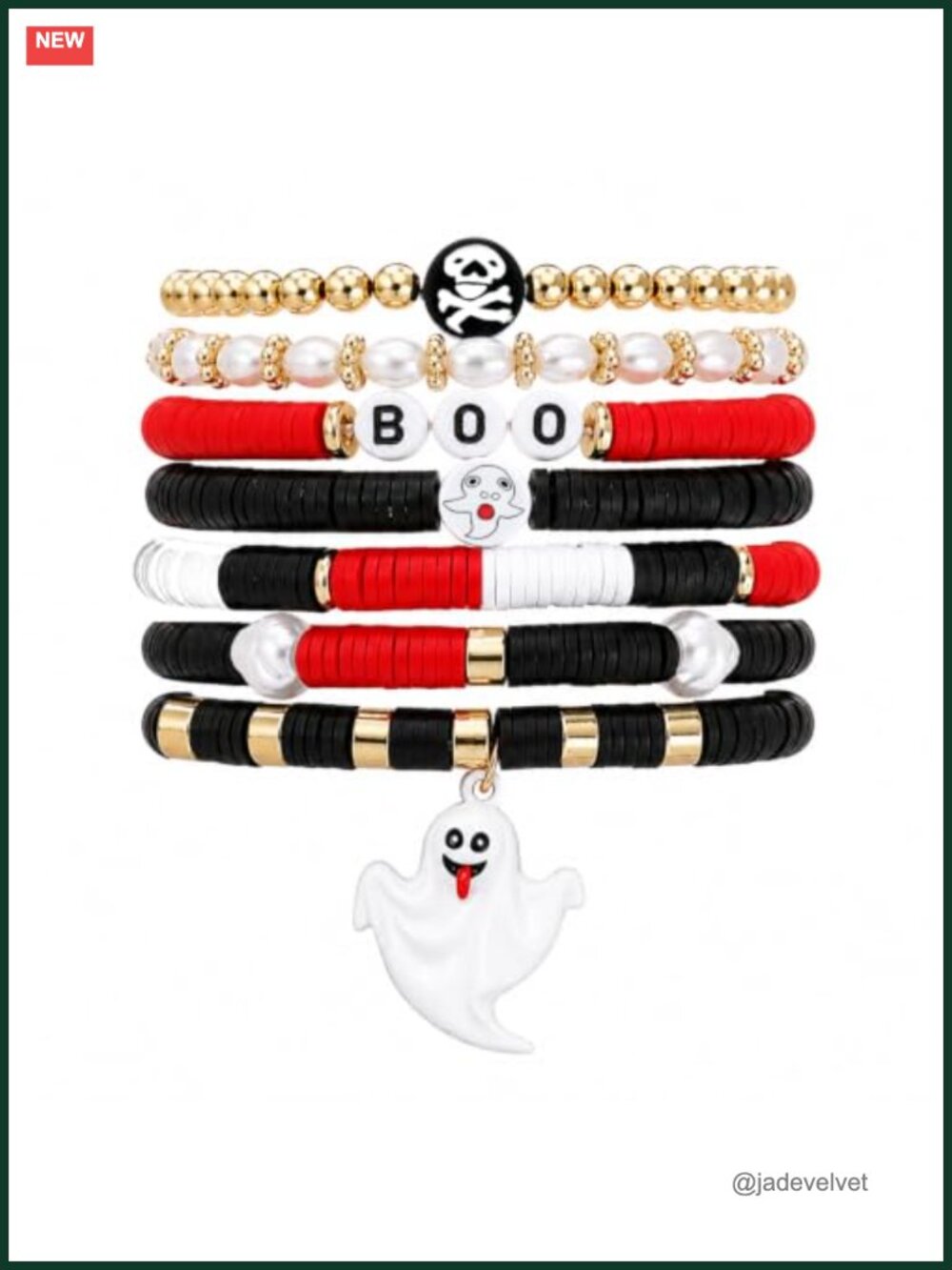 Halloween Ghost Beaded Stretch Bracelets 7 Pack Costume Party Accessories